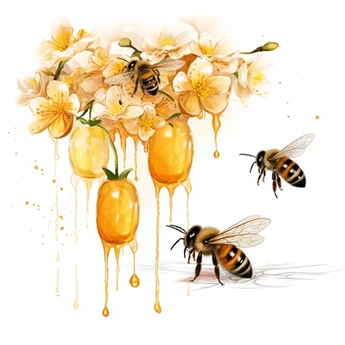 Spring Garden Bee and Honey Drips Clipart