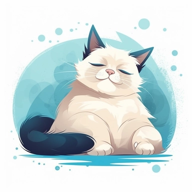 This charming clipart cat is depicted in a relaxed and contented pose. With a slightly reclined body, rounded features, and gentle eyes, it exudes an aura of calmness and tranquility. Its simplicity and warmth make it a wonderful choice for designs aiming to convey relaxation and comfort.