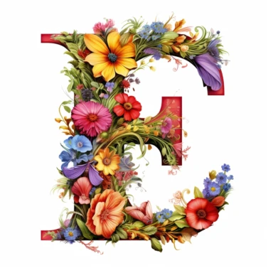 letter E floral,many flowers,ralistic,high details,vibrant colors,clipart,white background