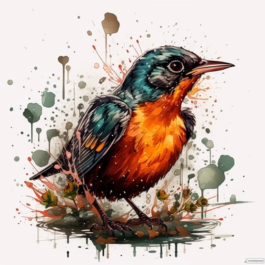 beautiful, bright colors,Splash art,watercolor, clipart, American Robin, (white background), roaring, epic Instagram, artstation, splash style of colorful paint, contour, hyperdetailed intricately detailed , unreal engine, fantastical, intricate detail, splash screen, complementary colors, fantasy concept art, 8k resolution, deviantart masterpiece, oil painting, heavy strokes, paint dripping,medium image size ,