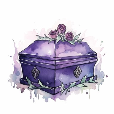 Cute gothic cartoon watercolour coffin illustration white background clipart style