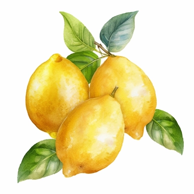 3 lemon pcs in one leave bunch, watercolor clipart