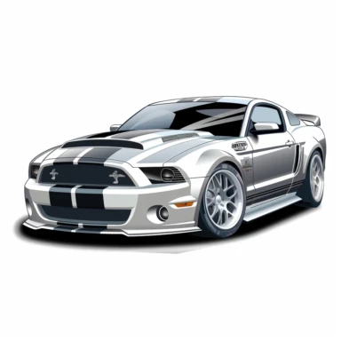 mustang racing car clipart, white background, digital illusion, vector art, high resolution, photo realistic