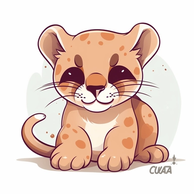 Cougar, kawaii, vector, digital art, clipart, clean lines, white background