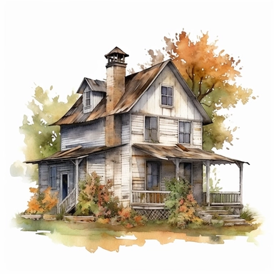 isolated clipart, farmhouse, highly realistic, flickr, watercolorist, uhd image, multi-layered mixed media