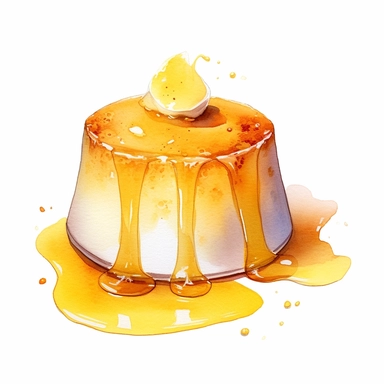 Watercolor custard purin clipart, hd, on white background, spaced out