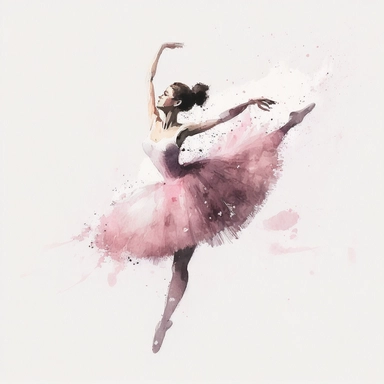 watercolor clipart, ballerina in pink tutu in attitude devant, in the style of degas, white background, no words, no text