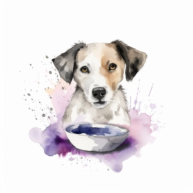 Watercolor dog bowl clipart, white isolated background, space out, hd