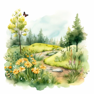 a Watercolor Spring Meadow Clipart