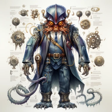 Steampunk octopus prototype, full body, watercolor, gears, pinions, calipers, clocks, rivets, top hat, clipart, duo tone, realistic, ultra resolution, vivid detail, 8k, minimal watercolors, white background