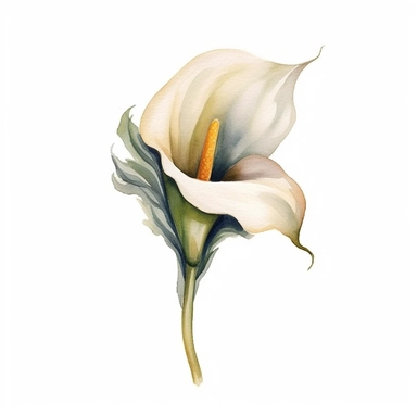 Let your brush strokes capture the essence of a classic wedding flower, the calla lily. Paint a watercolor clipart that showcases the slender, curving lines of the flower, along with its trumpet-shaped bloom. Use gentle, muted tones to evoke elegance and sophistication.