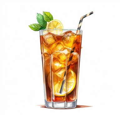 Long Island Iced Tea Cocktail Clipart, Water Color, white background, detailed