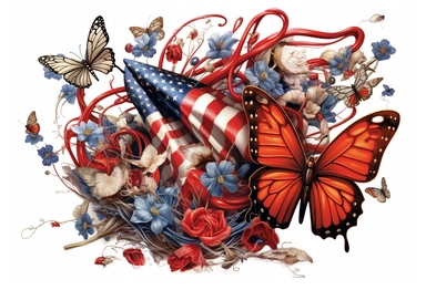 patriotic butterfly customizable flag and butterflies clipart, in the style of brent heighton, carrie ann baade, daz3d, floral explosions, realistic hyperrealism, barbizon school, Very detailed icon of an anchor on white background, emotional storytelling
