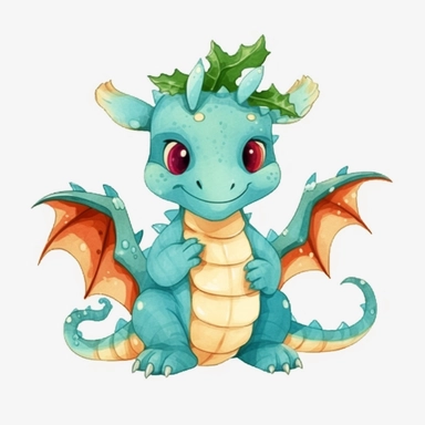 watercolor dragon christmas character clipart on white background, watercolor bright high resolution