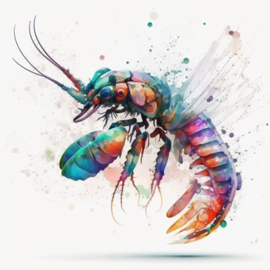 mantis shrimp jumping Watercolor Clipart, drip effect, clean white background, 16K Colors, clean white background