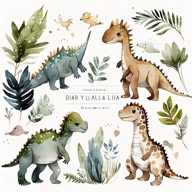 Watercolor dinosaurs clipart neutral baby boy clip art dino nursery deco no text