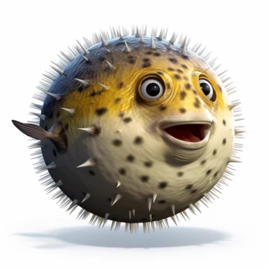 Clipart,A pufferfish inflating to defend itself, hyperrealistic, hyper high definition