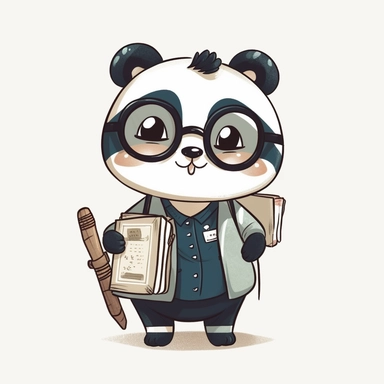 cute panda, teacher, happy and smiling, clipart, white background, no shadow