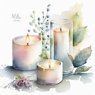watercolor by nita engle clipart, spa candles, white background