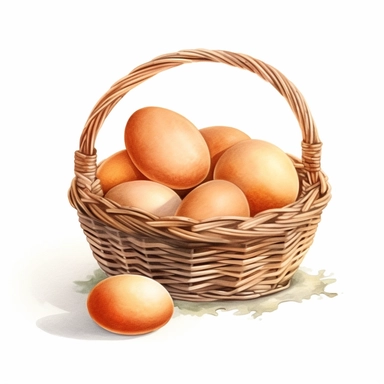 hyperrealistic high detailed watercolor brown chicken eggs in basket clipart, white background
