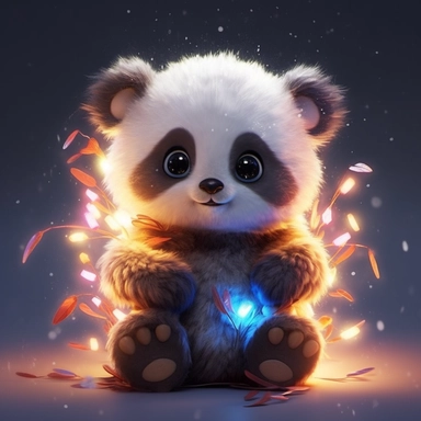cute baby panda with big eyes, cartoon, comics, fur made of multicolored feather, fairy lights, bokeh, anna dittmann, artstation, high details, intracate details and lines no color bleed, fantasy, HD, 8k, solid white background, clipart