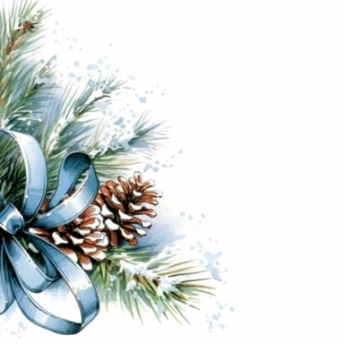 clipart with white background, pine boughs with pretty Christmas bow as a page border, clearly defined separate image, high quality--ar3:4-no mockups, watermarks, numbers, writing, letters--q2--v5.1--s1000
