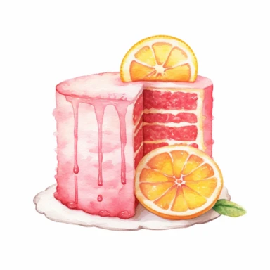 basic watercolor pink lemonade cake in minimal hand drawn style, Etsy, textured, clipart, white background