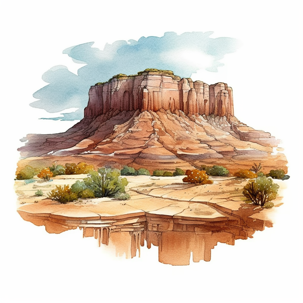 Hyperrealistic watercolor mesa and butte clipart in desert with some ...