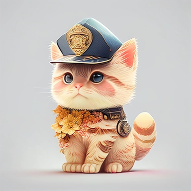 clipart of cat in police hat, transparent png download, in the style of kawacy, precise linework, konica auto s3, flowerpunk, adorable toy sculptures, outrun, anime-inspired