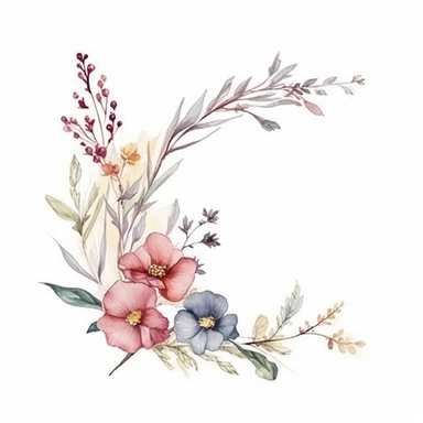 delicate Meadow Floral and leaves corner Frame Watercolor, , Spring Clipart, dust, Minimalistic Flowers Watercolor, Elegant Blooms, dainty florals, watercolor illustration, hand drawing style-- ar 9:11