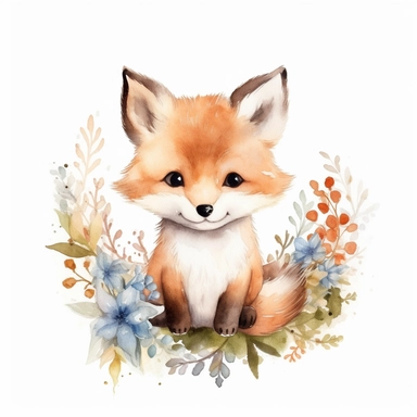 watercolor spring baby fox woodland creature on white backgroung, nursery decor, baby shower clip art, cute and whimsical design