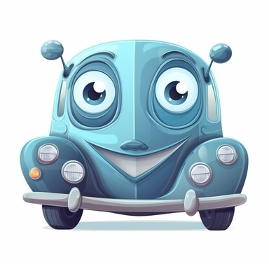 fantasy happy cute classic car mamal face, cartoon, clipart, mascot, isolated on white background