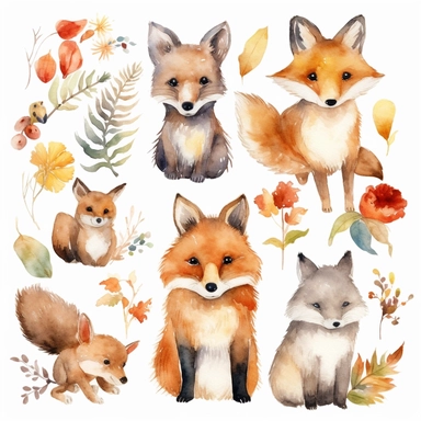 Woodland Animals Clipart Watercolor transparent png