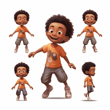 cute little brasilian black boy, different positions, clipart, high resolution