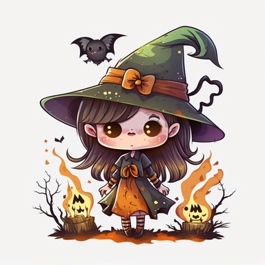 Cartoon Witch Clipart, with white Background, 8K, HD,