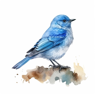 realistic mountain bluebird, watercolor style, clipart, plain isolated white background