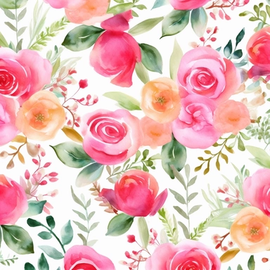 Boho rose seamless pattern for fabric, WHITE background, watercolor floral digital paper, Pink wedding clipart with rose bouquets