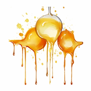 simple honey drips on a white background, watercolor drawing, simple iconic, wind, fanstasy, free brushstrokes, magical, watercolour illustration. colourful, white background isolated. aquarellist, fantasy, cute, clipart, cottagecore
