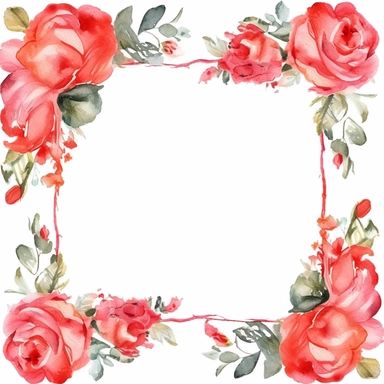A rectangular frame adorned with watercolor roses, providing a decorative border for text or images. clipart. watercolor. outlined. white background