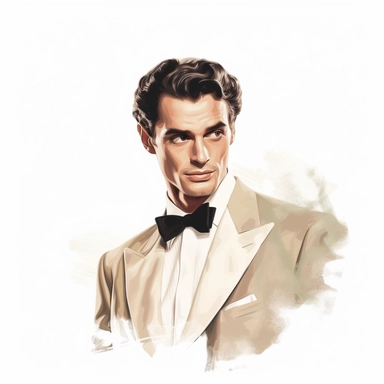 beautiful stunning handsome vintage old hollywood cinema young man, paint art style, clipart, white background, superrealistic, one of a kind