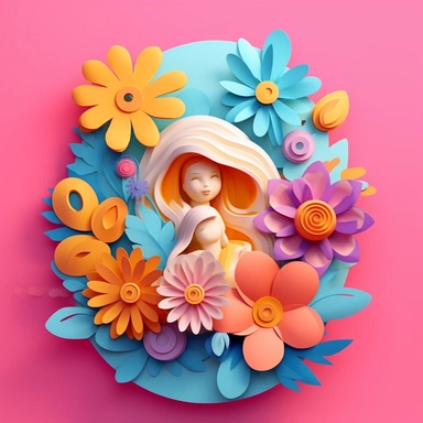 colour 3D mom clipart, Cottagepunk, in the style of vibrant color palettes, cute and dreamy, heavy shading, colorful storytelling, modern style, colour flower background