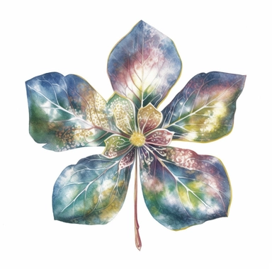 watercolour painting of a beautiful magical four-leaf clover, sparkling magic, high definition, rich colours, colorful, glitter, illustration, fantasy, in the style of Stephanie Pui-Mun Law, clipart, white background