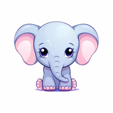 flat color, kawaii cartoon elephant with big ears clipart, in the style of light indigo and light azure, subtle use of color, light pink and light orange, use of traditional japanese artistic techniques, bold colors, strong lines, clean and simple designs, precise detailing