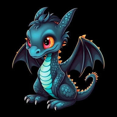 cute cartoon dragon clipart, black background,--no cut off edges