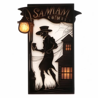 shawn coss silhouette, bar sign for elm street lit up clipart, add some color shades, vintage style, old fashion, artwork, white background, 4k, detailed