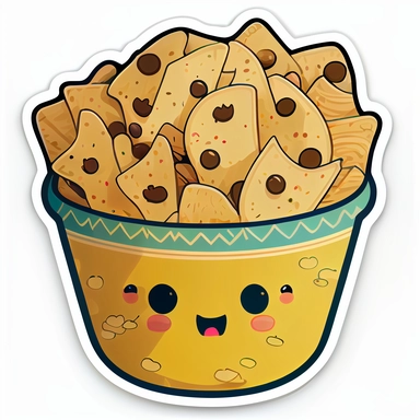cartoonish cute Kawaii bowl of chips sticker png clipart