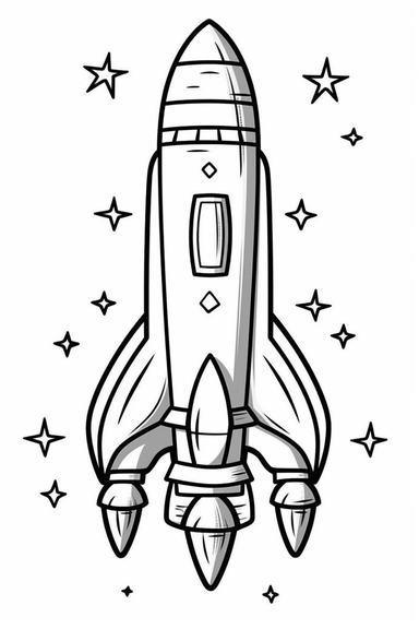 spaceship , clipart style of coloring book for children, super simple, thick, clear, lines, black and white, white background