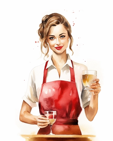 watercolour pretty lady brunette waitress behind counter hd clipart white background