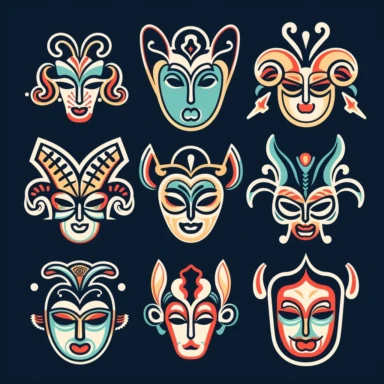 carnival masks ,simplified monochrome lineart vector outline , glyph icon style, clipart, svg cut file
