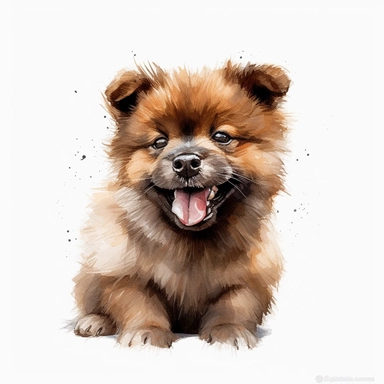 cute Tahltan Bear Dog dog portrait, full face, centered shot, side shot, dynamically posed, in action, playful mood, happy mood, playing mood, cute face, adorable smile, childlike eyes, clean watercolor illustration, white background, nursery baby imagery, painting, detailed, 8k, PNG, clipart,